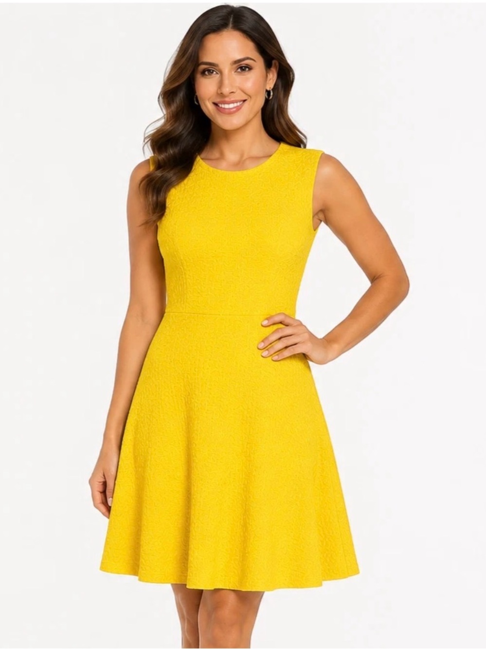 Eva Longoria Yellow Fit & Flare Dress Size L US 12 / UK 16 Career Midi